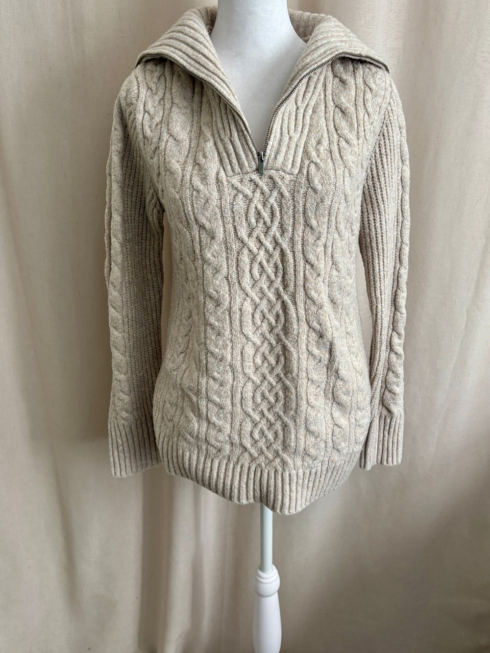 Happily Grey Cable Knit Zipper Collar Sweater — Size S